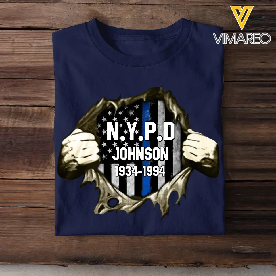 Personalized US Flag Police Department with Name T-shirt Printed KVH202345