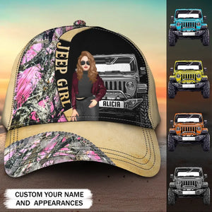 Personalized Jeep Girl Leather Color Pink Camo Cap Printed QTVD202382