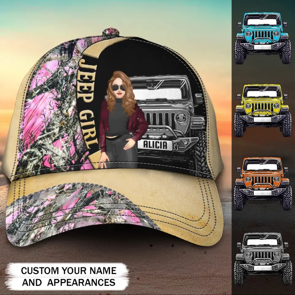 Personalized Jeep Girl Leather Color Pink Camo Cap Printed QTVD202382