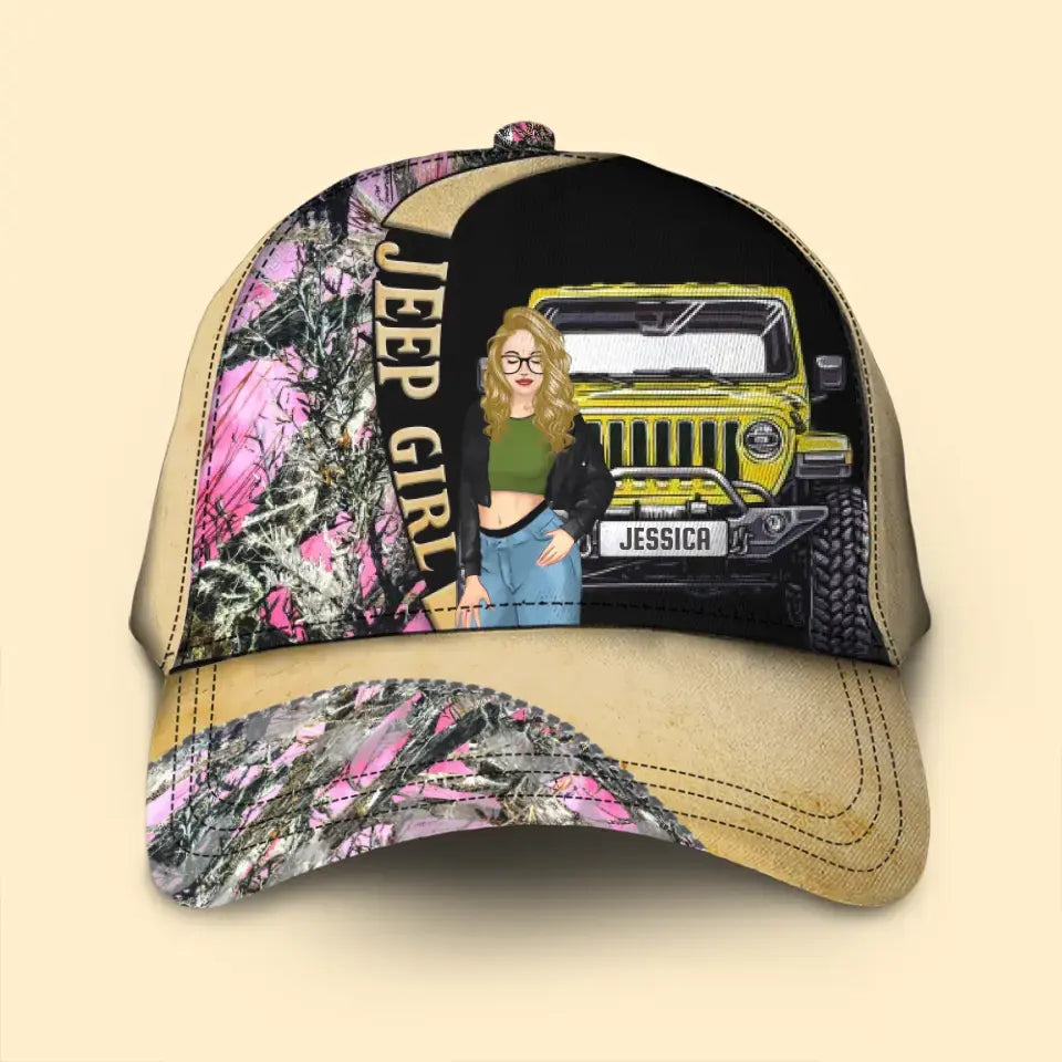 Personalized Jeep Girl Leather Color Pink Camo Cap Printed QTVD202382