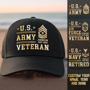 Personalized US Military Soldier Veteran Retired Cap Printed QTPD202383