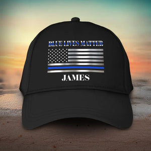 Personalized Blue Lives Matter Thin Blue Line Custom Name Black Cap 2023105