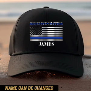 Personalized Blue Lives Matter Thin Blue Line Custom Name Black Cap 2023105
