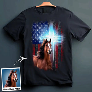 Personalized Upload Your Horse Photo On Cross Flag 2023162
