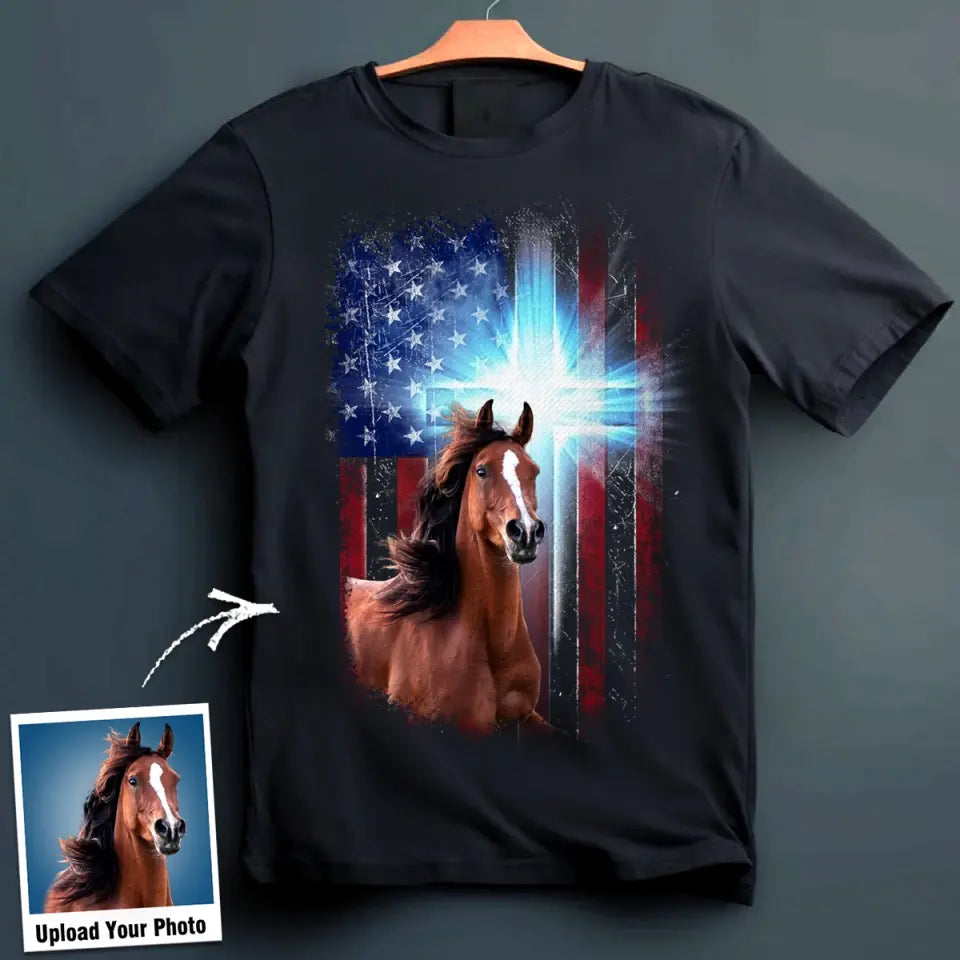 Personalized Upload Your Horse Photo On Cross Flag 2023162