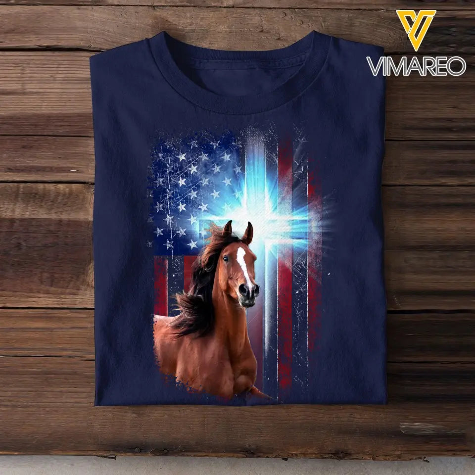 Personalized Upload Your Horse Photo On Cross Flag 2023162