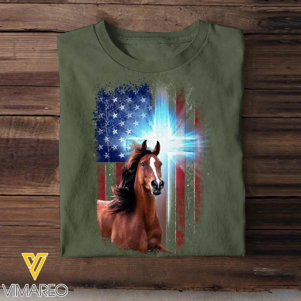 Personalized Upload Your Horse Photo On Cross Flag 2023162