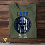 Personalized US Law Enforcement With Thin Blue Line Spartan Tshirt 2023161PTN