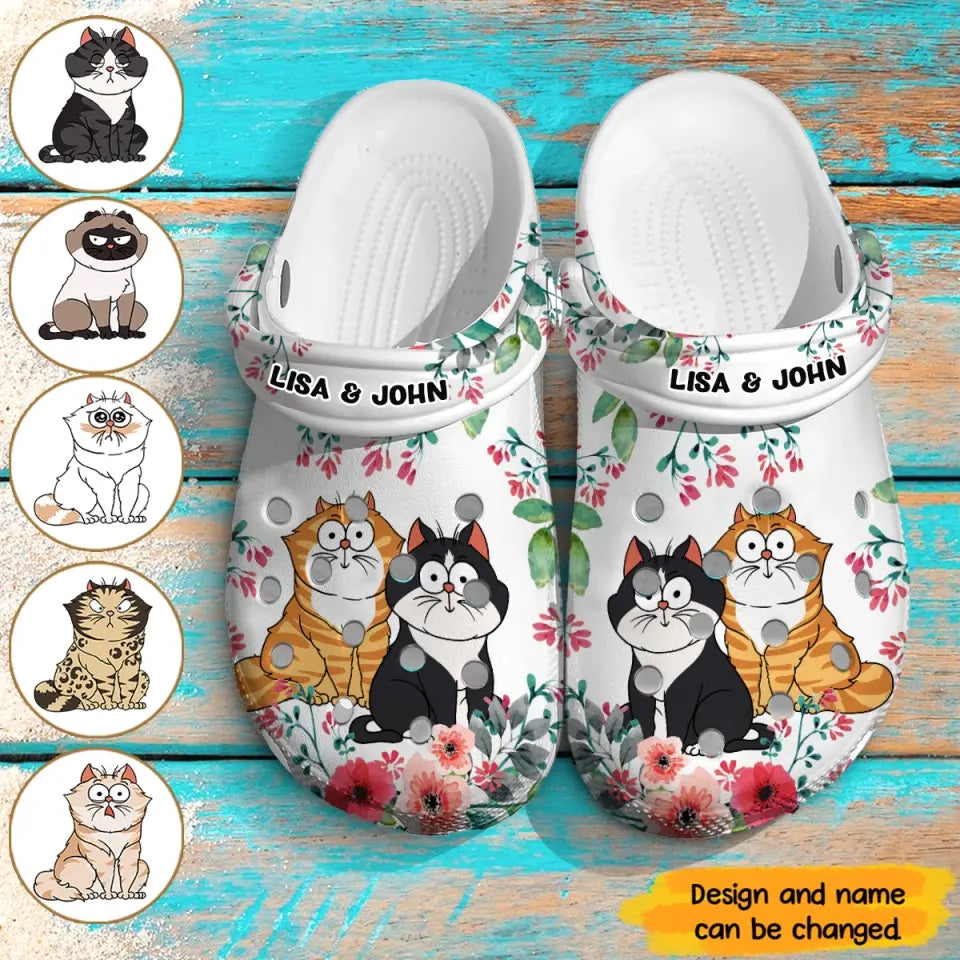 Personalized Cat Couple Cat Lovers Gift Clogs Slipper Shoes Printed PTN202387