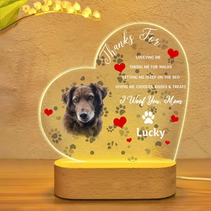 Personalized  Upload Your Dog Photo Thanks For Loveving Me Taking Me For Walks Letting Me Sleep On The Bed I Woof You Mom LED Lamp Printed MTPD2023131