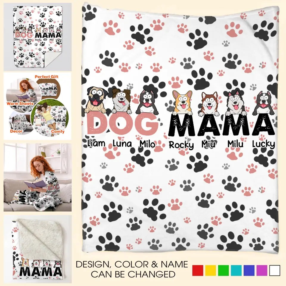 Personalized Dog Mama Dog Names Dog Lovers Gift Fleece or Sherpa Blanket Printed HTHKVH2023108