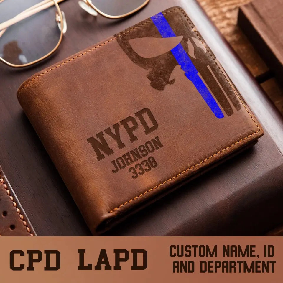 Personalized US Thin Blue Line Wallet Laser QTPD2023185