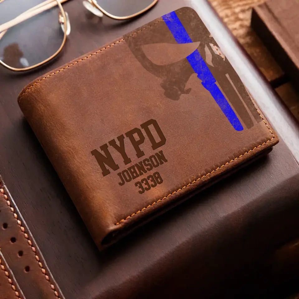 Personalized US Thin Blue Line Wallet Laser QTPD2023185