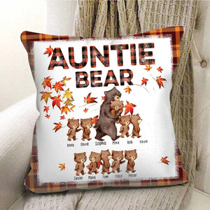 Personalized Fall Season Auntie Bear & Kid Names Pillow Printed HTHHN2023122