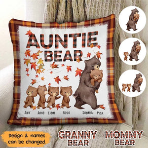 Personalized Fall Season Auntie Bear & Kid Names Pillow Printed HTHHN2023122