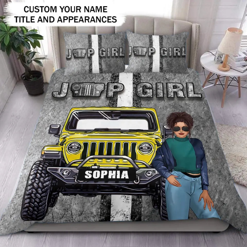 Personalized Jeep Girl with Name Bedding Set Printed HTHHN2023143