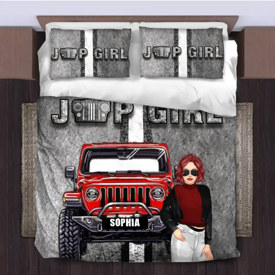 Personalized Jeep Girl with Name Bedding Set Printed HTHHN2023143