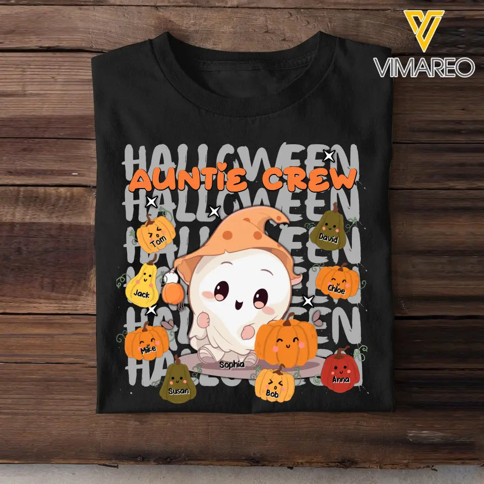 Personalized Auntie Crew Ghost Pumpkins Halloween & Kid Names T-shirt Printed HTHKVH23186