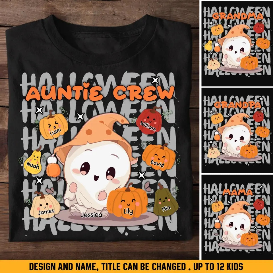 Personalized Auntie Crew Ghost Pumpkins Halloween & Kid Names T-shirt Printed HTHKVH23186