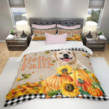 Personalized Upload Your Dog Photo Hello Fall Pumpkins Autumn Bedding Set Printed PVD23133