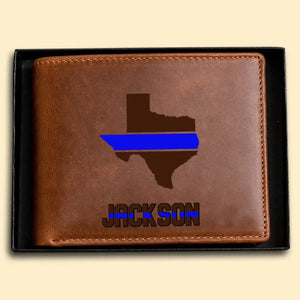 Personalized US States Thin Blue Line Leather Wallet QTPD23240