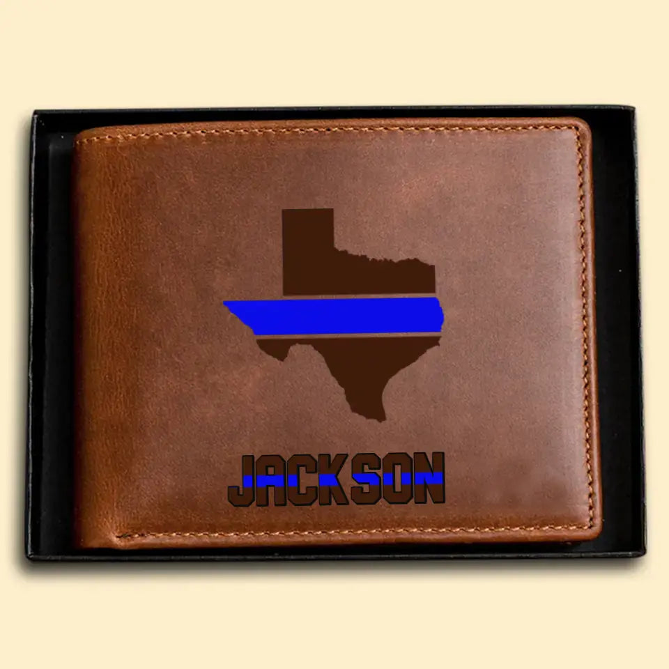 Personalized US States Thin Blue Line Leather Wallet QTPD23240