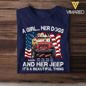 Personalized A Girl Her Dogs And Her Jeep Flag It's A Beautiful Thing T-shirt Printed MTDT1006