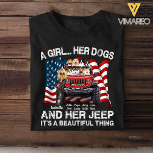 Personalized A Girl Her Dogs And Her Jeep Flag It's A Beautiful Thing T-shirt Printed MTDT1006