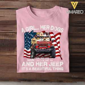 Personalized A Girl Her Dogs And Her Jeep Flag It's A Beautiful Thing T-shirt Printed MTDT1006