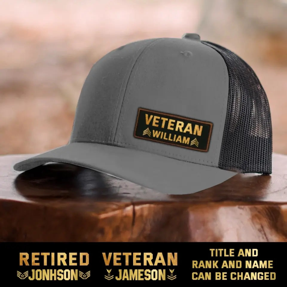 Personalized US Military Retired Leather Patch Hat Printed QTKH23269