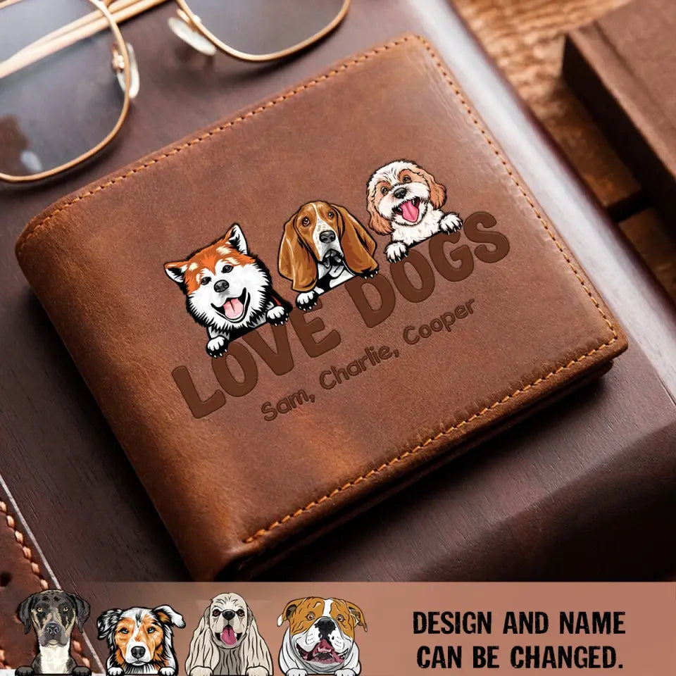 Personalized Love Dogs Custom Name Dog Lovers Gift Leather Wallet PTN23250