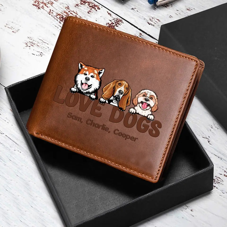 Personalized Love Dogs Custom Name Dog Lovers Gift Leather Wallet PTN23250