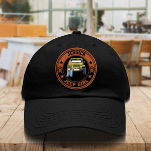 Personalized Jeep Girl with Name Leather Patch Black Cap Printed DNL23260