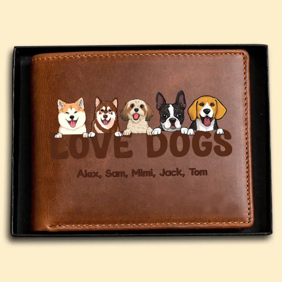 Personalized Love Dogs Custom Name Dog Lovers Gift Leather Wallet PTN23250