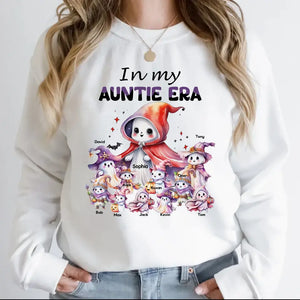 Personalized In My Auntie Era Ghost & Kid Names Tshirt Or Sweatshirt Printed MTPTN23276