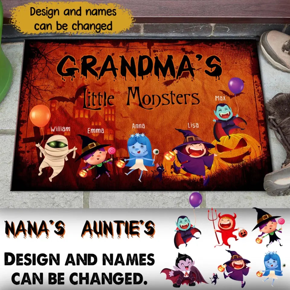 Personalized Grandma's Little Monsters Halloween Doormat Printed HTHHN23278