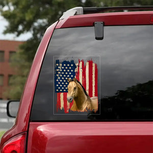 Personalized Upload Your Horse Photo US Flag Car Decal Printed 23JUL-DNL26