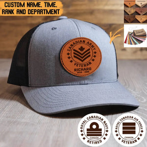 Personalized Royal Canadian Air Force Retired Rank Camo Leather Patch Hat Printed QTPVD23284