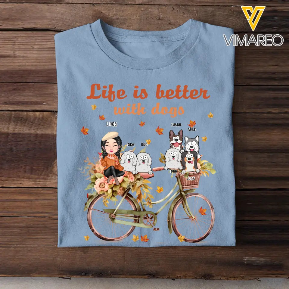 Personalized Fall Season Dog Mom Life Is Better with Dogs Dog Lovers Gift T-shirt Printed MTHN23287