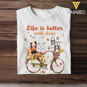 Personalized Fall Season Dog Mom Life Is Better with Dogs Dog Lovers Gift T-shirt Printed MTHN23287