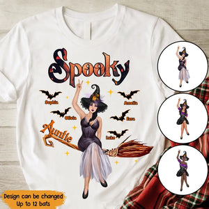 Personalized Spooky Auntie with Kid Names T-shirt Printed 23324HTHDNL