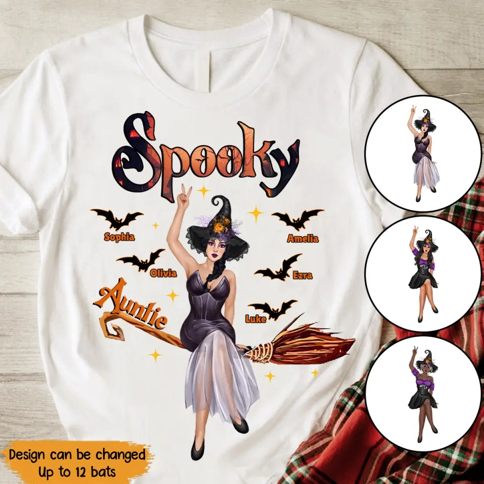 Personalized Spooky Auntie with Kid Names T-shirt Printed 23324HTHDNL