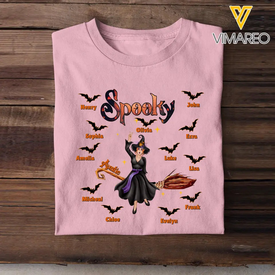 Personalized Spooky Auntie with Kid Names T-shirt Printed 23324HTHDNL