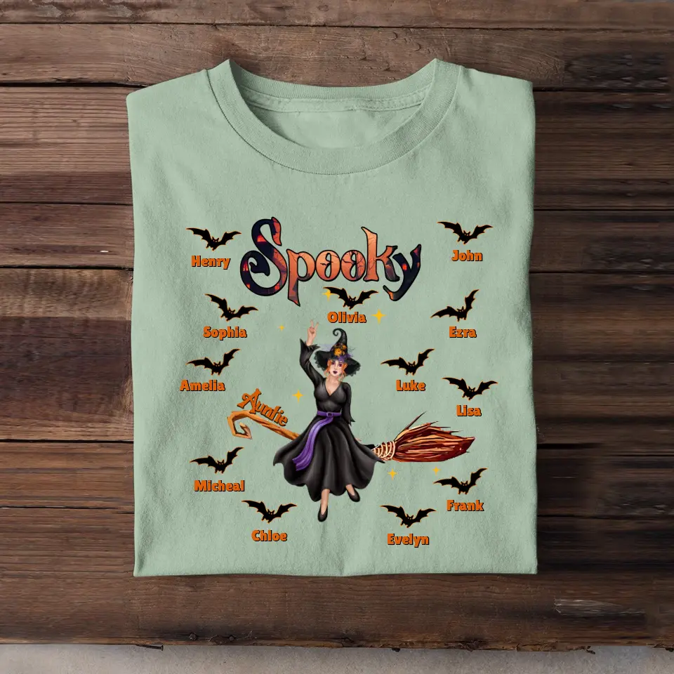 Personalized Spooky Auntie with Kid Names T-shirt Printed 23324HTHDNL