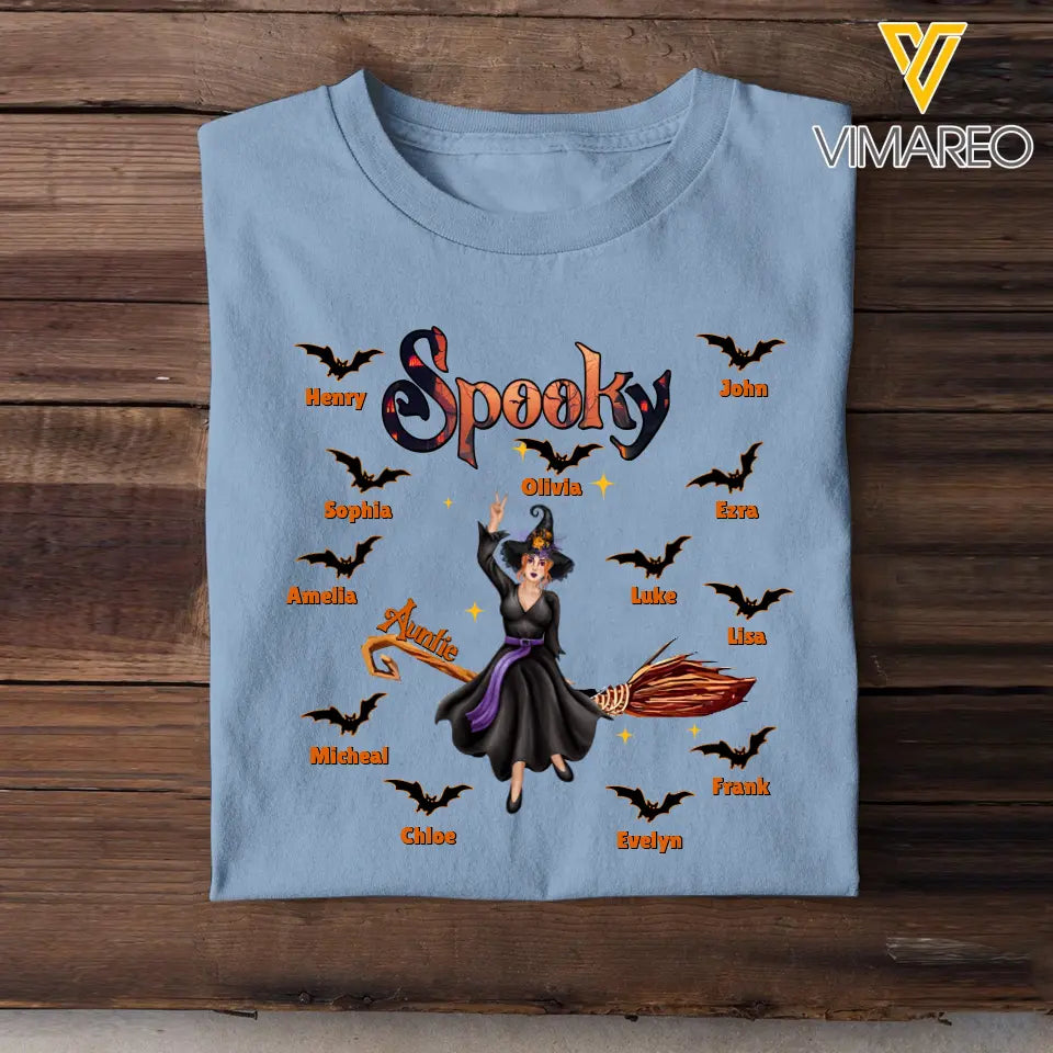 Personalized Spooky Auntie with Kid Names T-shirt Printed 23324HTHDNL