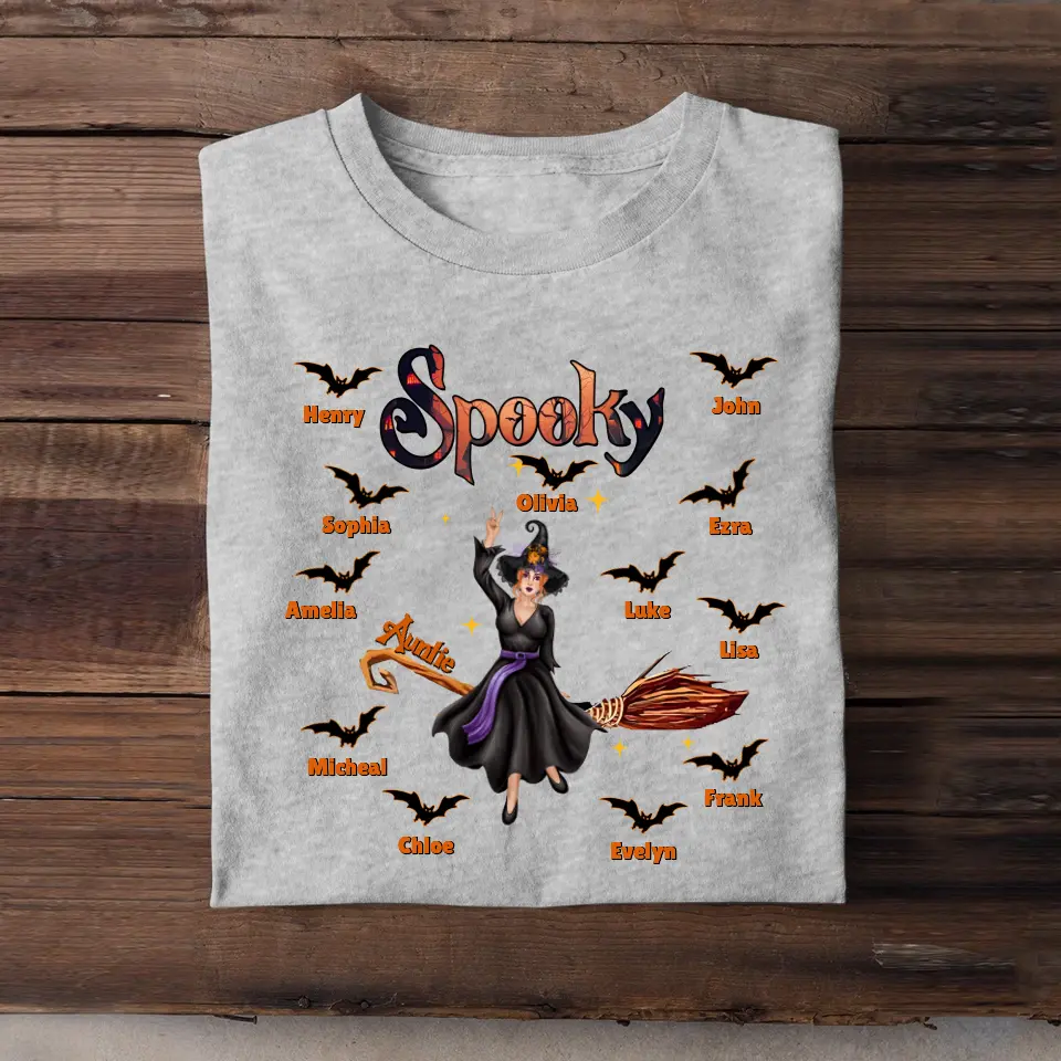 Personalized Spooky Auntie with Kid Names T-shirt Printed 23324HTHDNL