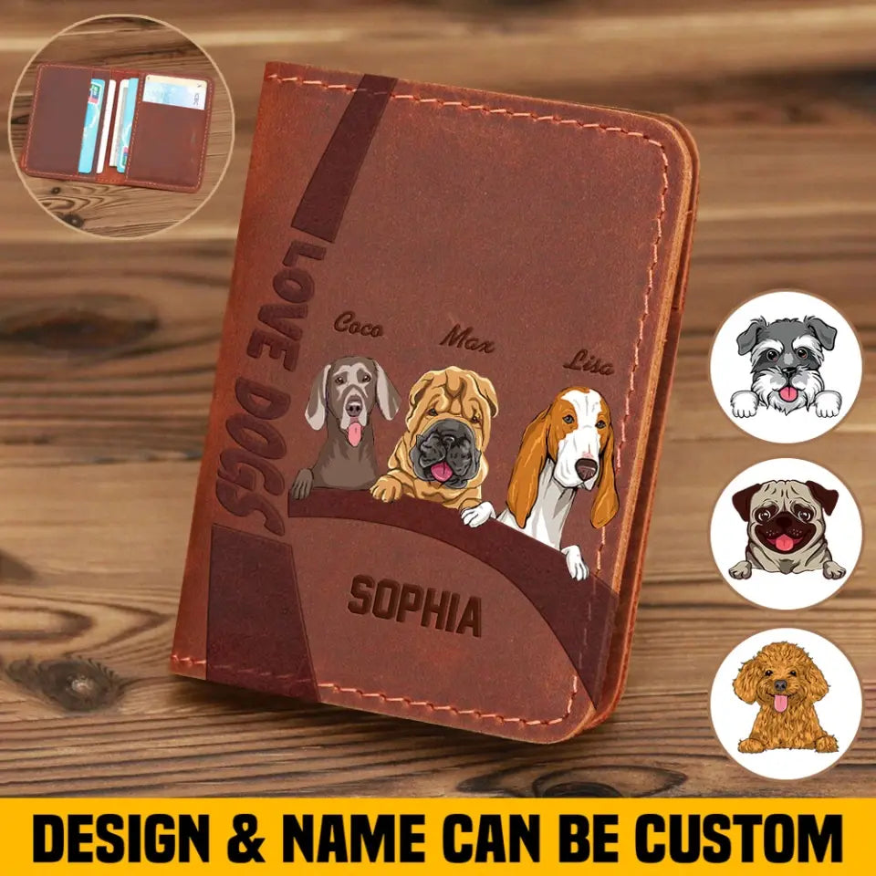 Personalized Love Dogs Custom Name Leather Card Wallet HN23338