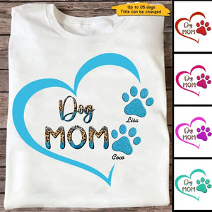 Personalized Dog Mom Heart Leopard Watercolor T-Shirt Printed QTHN381