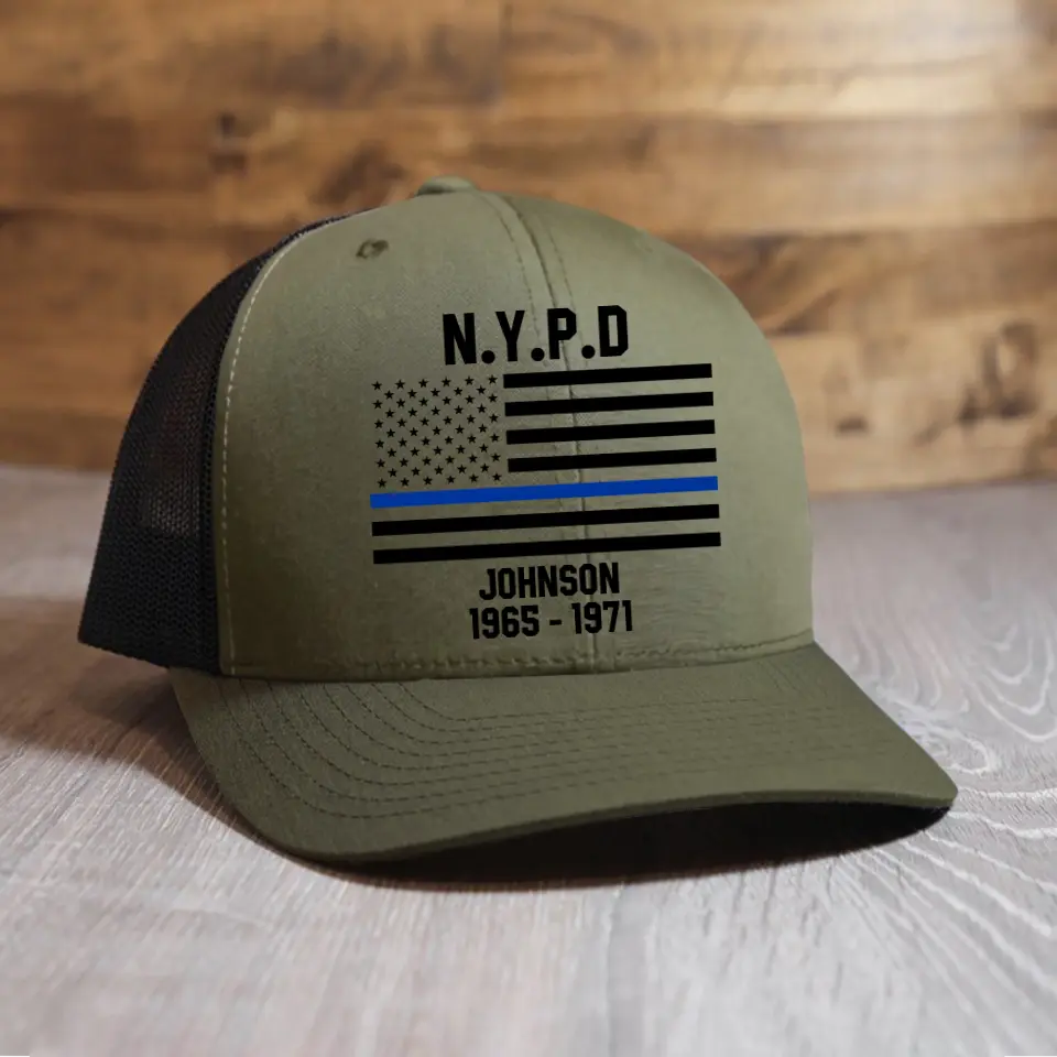 Personalized US Police Blue Thin Line Flag Mesh Cap Printed 23397KVH