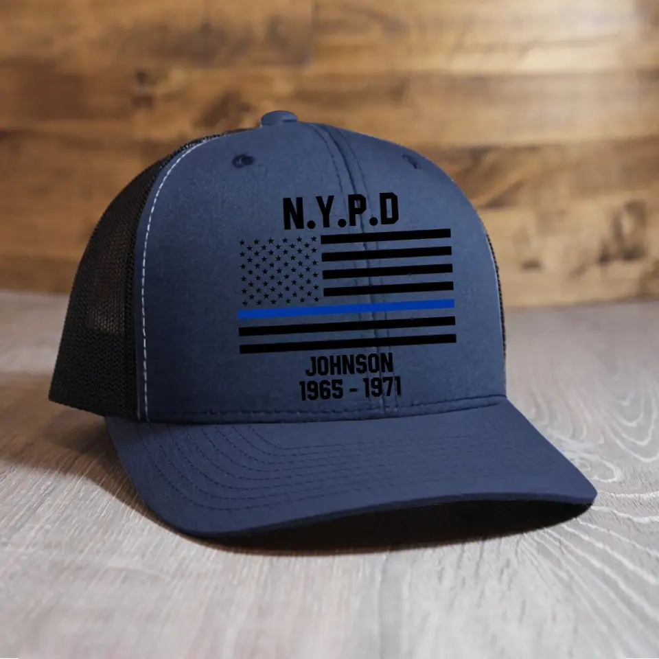 Personalized US Police Blue Thin Line Flag Mesh Cap Printed 23397KVH